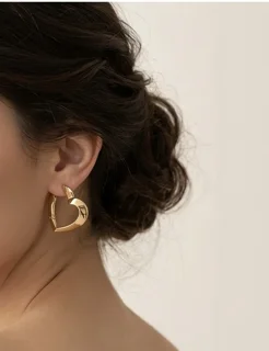 گوشواره میخی طرح قلب ژوپینگ آبکاری طلا ضد حساسیت