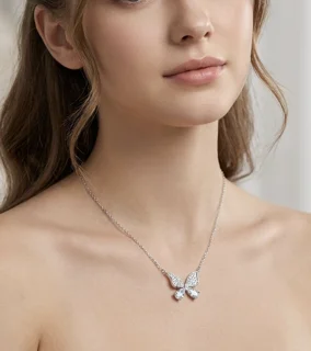 گردنبند (با زنجیر) مارک ژوپینگ طرح پروانخ طرح طلا سفیذ ضد حساسبت
