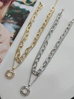 گردنبند دو لاین زنانه نگین شفاف مخراجی شده ضد حساسیت فشن