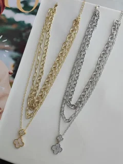 گردنبند سه لاین ونکلیف  ضد حسایت،رنگ ثابت ،مناسب خانم ها ،نگین مخراج کاری