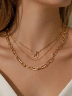 گردنبند سه لاین طرح کارتیر جواهری ضد حساسیت رنگ ثابت