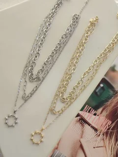 گردنبند سه لاین زنانه ضد حساسیت رنگ ثابت نگین دار