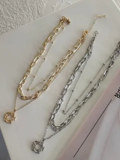 گردنبند سه لاین زنجیری زنانه ضد حساسیت رنگ ثابت