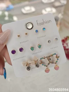 گوشواره هفتگی (هفت جفت) میخی ضد حساسیت رنگ ثابت