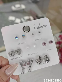 گوشواره هفتگی (هفت جفت) ضد حساست جواهری رنگ‌ثابت متنوع